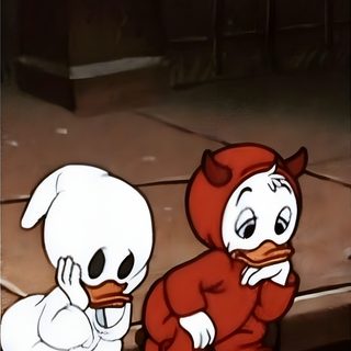 two cartoon characters are sitting on the ground Halloween 2023 Halloween Iphone, Edgy, Halloween, Disney Mignon, Retro, Disney, saddle brown