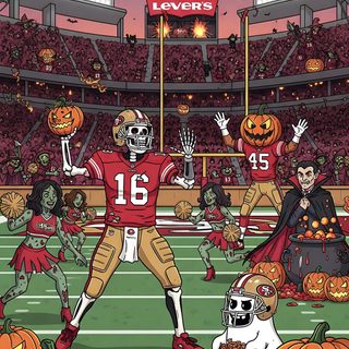 a football player with pumpkins on the field Halloween Nfl Art 49ers Art, 49ers Art, 49ers Retro, 49ers Halloween Logo, Nfl Halloween, dim gray