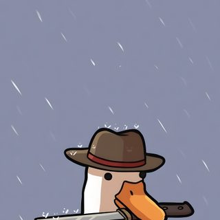 a bird with a knife in its mouth and a man wearing a hat on his head Halloween Duck Memes For A, Cool Meme Backgrounds, Memes For Your, Detective Duck, Duck Art, light slate gray