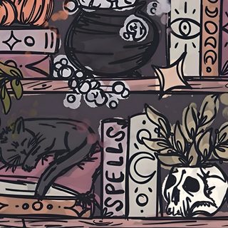 an image of a shelf full of books with skulls and pumpkins on it's shelves Halloween Vertical Halloween Witchy, Halloween Phone Dark, Boox, Witch, Fall Witchy, dark slate gray