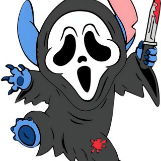 a cartoon character with a knife in his hand and wearing a grimy costume on Stitch Halloween Ghostface Selena And Taylor, Disney Canvas Paintings, Stitch Quote, Halloween Cute, white