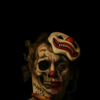 a man wearing a clown mask and holding a sign with the words happy birthday on it Joker Halloween Joker With Christmas Hat, Rose Williams Photoshoot, Joker Tattoo Design, Joker Photos, black