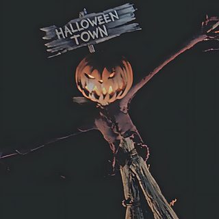 a scarecrow with a jack - o'- lantern on his head is standing in front of a sign that says halloween town Thisis Halloween Aesthetic Halloween Town Nightmare Before Xmas, Nightmare Before Christmas Halloween Town, A Nightmare Before Christmas, dark slate gray