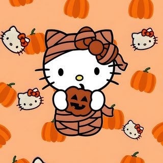 an image of hello kitty and pumpkins Halloween Hello Kitty Fall Cute Halloween Phone, Halloween Hello Kitty Design, Halloween Party Decoration Ideas, light salmon