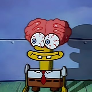 a cartoon character with red hair standing on a wooden floor in front of a wall Halloween Spongebob Spongebob Gehirn, Cartoon Network Halloween, Random Spongebob Characters, steel blue