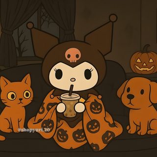 a cartoon character sitting on a couch next to two cats and a dog with a drink in their mouth Chromebook Kuromi Halloween Hello Kitty Rooms, Hello Kitty Items, Aesthetic, Hello Kitty, Kitty, black