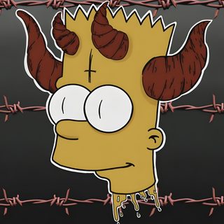 a cartoon character with horns on his head behind barbed wire Bart Simpson Halloween Bart Edgy, Edgy Bart Simpson, Bart Simpson Demon, Bart Simpson Ghost, dark slate gray