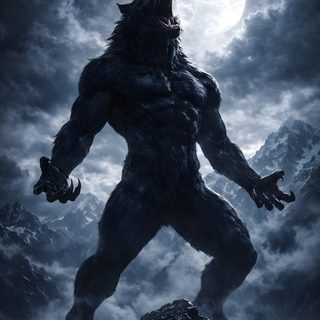 a bigfoot standing on top of a mountain in front of a moon filled sky Halloween Werewolf Lobo, Lobo Van Helsing, Male Alpha Wolf, Wolf Men, Wolf Symbol, Wolf Dark, dark slate gray