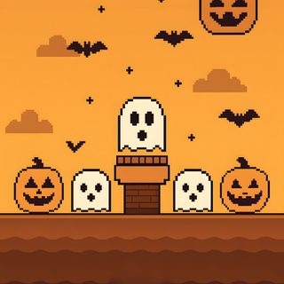 an image of a pixel art halloween scene with pumpkins and ghost heads on the ground 8 Bit Halloween Pixel Design, Pixel Halloween Background, Retro Illustration, Nintendo Halloween, peru