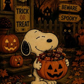 a painting of a dog holding a pumpkin in front of halloween signs and jack - o'- lanterns Happy Halloween Snoopy Halloween Flan, Cute Art, Snoopy Halloween, Spooky Snoopy, Peanuts Gang, Phone, black