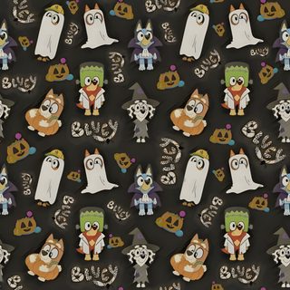 a black background with lots of cartoon characters in different colors and sizes, all on top of each other Bluey Halloween Aesthetic Bluey Thanksgiving, Bluey And Bingo Fall, Bluey Fall, dark slate gray