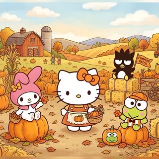 hello kitty and her friends are in the pumpkin patch Sanrio Halloween Laptop Hello Kitty, Kitty, sandy brown