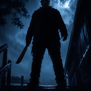 a man dressed as a bigfoot standing on steps in the rain with a knife Halloween Killer Hd Horror Hd, Horror Characters, black