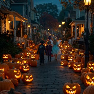 Halloween street vibes with glowing pumpkins! 🎃 Save & feel the spooky joy. #TrickOrTreat #HalloweenWallpaper #SpookyVibes Halloween Artwork, Selfies, Halloween Backgrounds, Halloween City Wallpaper, Halloween Neighborhood, Halloween Town Background, Halloween Town Photos, Pumpkin Wallpaper, Glow Pumpkin Large Scale Halloween Trick Or Treats Halloween Artwork, Selfies, Halloween Backgrounds, Halloween City, black