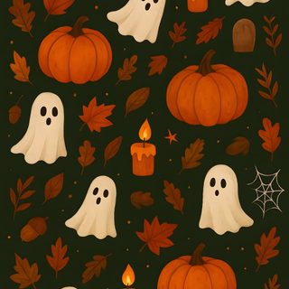 a group of pumpkins and candles with ghost faces on them, surrounded by leaves Aesthetic Halloween Elements Halloween, Cute Ghost, Lock Screen, Happy Halloween, Phone, Ghost, black