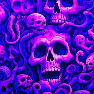 a bunch of skulls that are in the water Halloween Skull Purple Custom Gothic Purple, Halloween Party Decoration Inspiration, Halloween Skull Design, medium blue