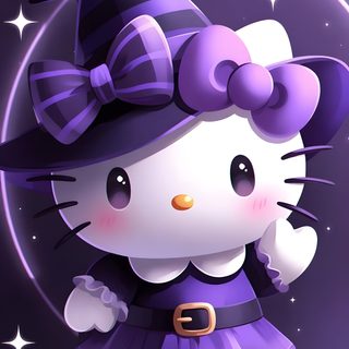 a cartoon hello kitty dressed up as a witch with her hand on her hip while standing in front of a purple background Halloween Kitty Lilac Custom Hello Kitty, Kitty, Halloween, dark slate blue