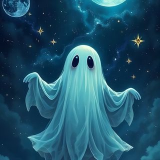 a painting of a ghost floating in the sky Halloween - Ghost Mood - Aqua Whimsy Ghost, Happy Halloween Pictures, Brooklyn Style, dark slate gray