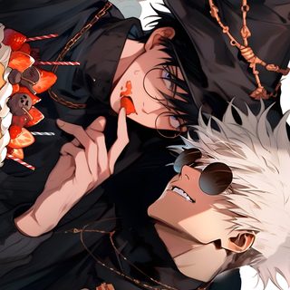two anime characters one with white hair and the other wearing black Jujustu Kaisen Halloween 4k Halloween Anime 4k, Character Art, Profile Picture, All Anime, dark slate gray