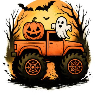 an orange truck with pumpkins and ghost on it Halloween Jeep Cute Halloween, Wood Art, Halloween Decorations, Coloring Pages, Halloween, Color, white