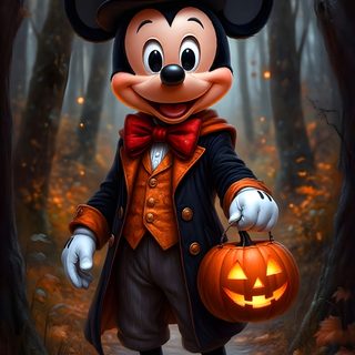 mickey mouse dressed up as a pumpkin in the woods with a jack - o'- lantern Mickey Mouse Halloween Hd Painting Inspiration, Halloween, black