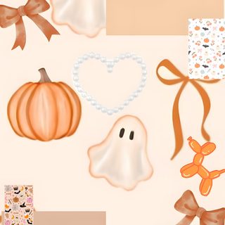 an orange and white halloween card with ghost, pumpkins, and other decorations on it Cute Christian Halloween antique white