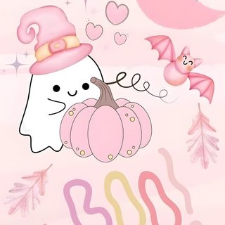 a pink halloween card with an image of a cat, pumpkin and other items on it Pastel Halloween Phone Lilo I Stich, Halloween Rose, Halloween Iphone Backgrounds,