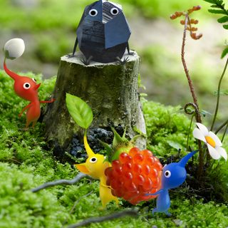 small plastic figurines sitting on top of a moss covered ground next to a tree stump Pikmin Halloween Rock Pikmin, Pikmin Aesthetic, Pikmin Poster, Pikmin Life, Pikmin Bloom, olive drab