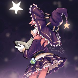 an anime character is holding a book in her hand and wearing a purple outfit with stars on the background Amy Rose Halloween Amy Rose, Ghost Amy Rose, Sonic The Hedgehog Halloween Art, Amy Fantasia, dark slate gray