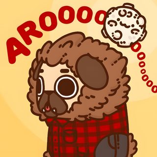 a poster with a koala wearing a plaid shirt and holding a cookie in its mouth Halloween Pug Clear Vinyl Stickers, Pug Life, Pug, Halloween, Free, Bubble Tea, dark slate blue