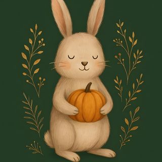 a painting of a rabbit holding a pumpkin Halloween Rabbit dark slate gray