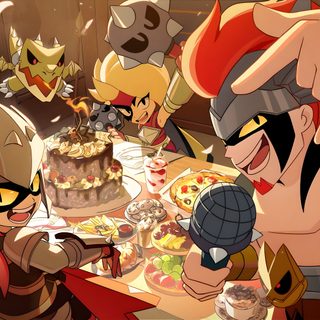 an image of some cartoon characters at a table Brawl Stars Halloween Brawl Stars Chester, Brawl Stars Pfp, Brawl Stars, Weird Drawings, Anime Zodiac, sienna