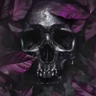 a skull is surrounded by purple leaves Halloween Skull Purple Custom Background Skull And Flowers, Skull And Flowers Background, Skull And Flower, black
