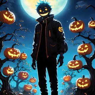 a man standing in front of pumpkins with the moon behind him and trees full of jack - o'- lanterns Halloween Boy Cricut, Jack O Lantern Man, Phone, Scary Pumpkin, Jack The Pumpkin King, dark slate gray
