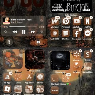 an image of the back side of a cell phone with many different icons on it Ios 26 Halloween Spooky Homescreen, Ios, Halloween, Phone Widgets Halloween, dark slate gray