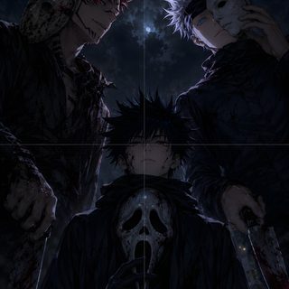 two anime characters standing next to each other Halloween Jjk black