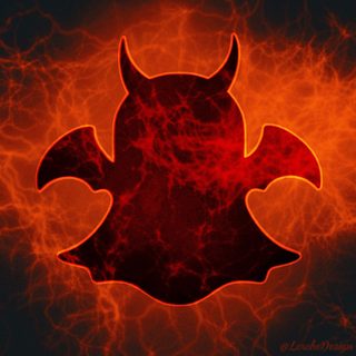 a red and black logo with horns on it's face in the middle of flames Halloween Snapchat Halloween Snapchat Logo, Iphone Icon, Iphone, Halloween Apps, maroon