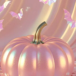 a pink pumpkin sitting on top of a table next to some confetti circles Rose Gold Girly Cute Halloween Season 3, rosy brown