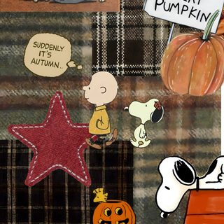 there are many pumpkins and other decorations on this plaid fabric wallpaper with the words welcome to great pumpkin Pinterest Snoopy Halloween Peanuts, Autumn Phone, Halloween Iphone Backgrounds, Halloween Cute, sienna