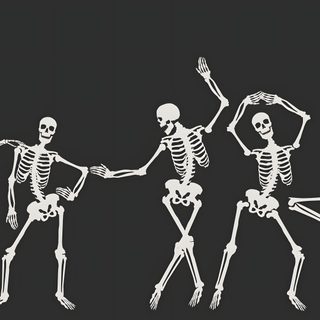three skeletons dancing in the dark with their arms and legs spread out to each other Halloween Dancing Skeleton Halloween Dancing Skeleton, Dancing Skeleton Screensaver, 3 Skeletons Dancing, dark slate gray