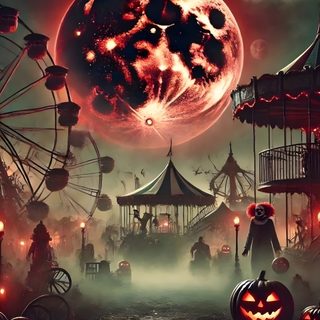 an artistic halloween scene with pumpkins and ferris wheel Halloween Roller Coaster dark slate gray