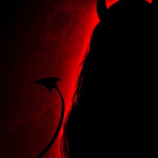 the silhouette of a woman's head with horns on it, against a red background Hot Halloween Devil Side Face, Demon Girl, Dare, Flame, Painting Devil, Beautiful Devil Girl, black