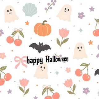 a halloween pattern with bats, pumpkins and other decorations on it's side Halloween Custom By Tinydesigns white