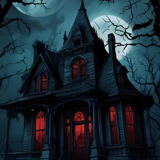 a creepy house with bats and full moon in the night sky behind it is lit up by red light from windows Halloween House Ideas Spooky Haunted House, Spooky Mansion Iphone, Haunted House At Night, Spooky House, black