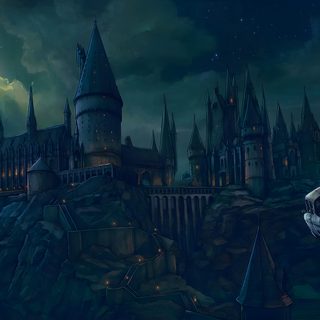a car is parked in front of a castle at night with the moon behind it Hogwarts Halloween Desktop Harry Potter Banner Image, Harry Potter Notion Cover, Hogwarts Pc Hd, dark slate gray