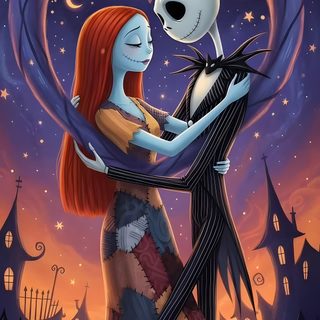 a painting of a couple dressed as jack and sally from the nightmare before they fell in love Halloween Jack And Sally Jack Skellington And Sally Drawing, Halloween Diy Crafts, Horror Book, dark slate gray