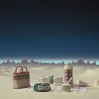 there is a picnic set up in the middle of the desert with food and drinks on it Wallace And Gromit Halloween Background Wallace And Gromit Background, Wallace And Gromit Aesthetic, Wallace And Gromit A Grand Day Out, dark slate gray