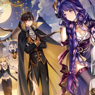 an image of some anime characters posing for the camera Genshin Impact Halloween Halloween Express, Halloween Pictures, Halloween, Character Aesthetic, gray