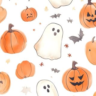 watercolor halloween pumpkins with ghost faces and bats on a white background for wallpaper Preppy Halloween Ghost Fall Aesthetic Halloween, Cute Fall Walpapers, Clean Girl Halloween, snow