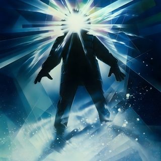 a man standing in the middle of a tunnel with his arms spread out and lights coming from behind him John Carpenter Halloween Abstract Light Burst Art, Creative Digital Art Inspiration, Dark Silhouette With Glow, teal